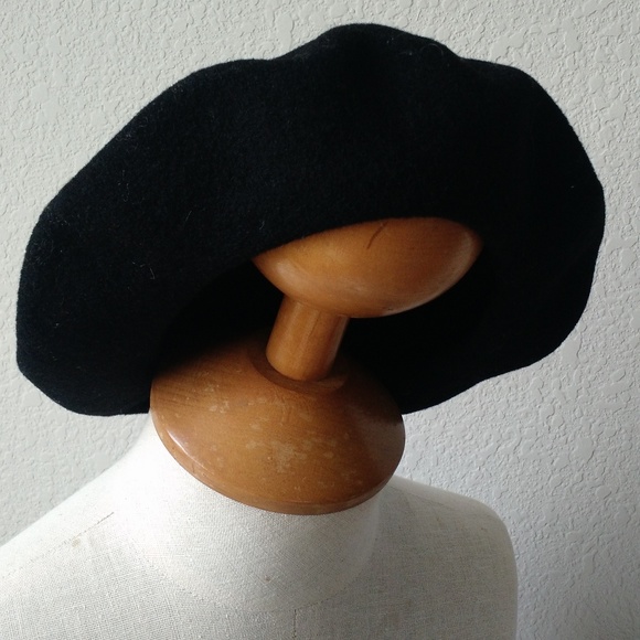 FRENCH BERET Black Wool Vintage Retro Hat Beatnik Jazz Streetwear - Picture 2 of 9
